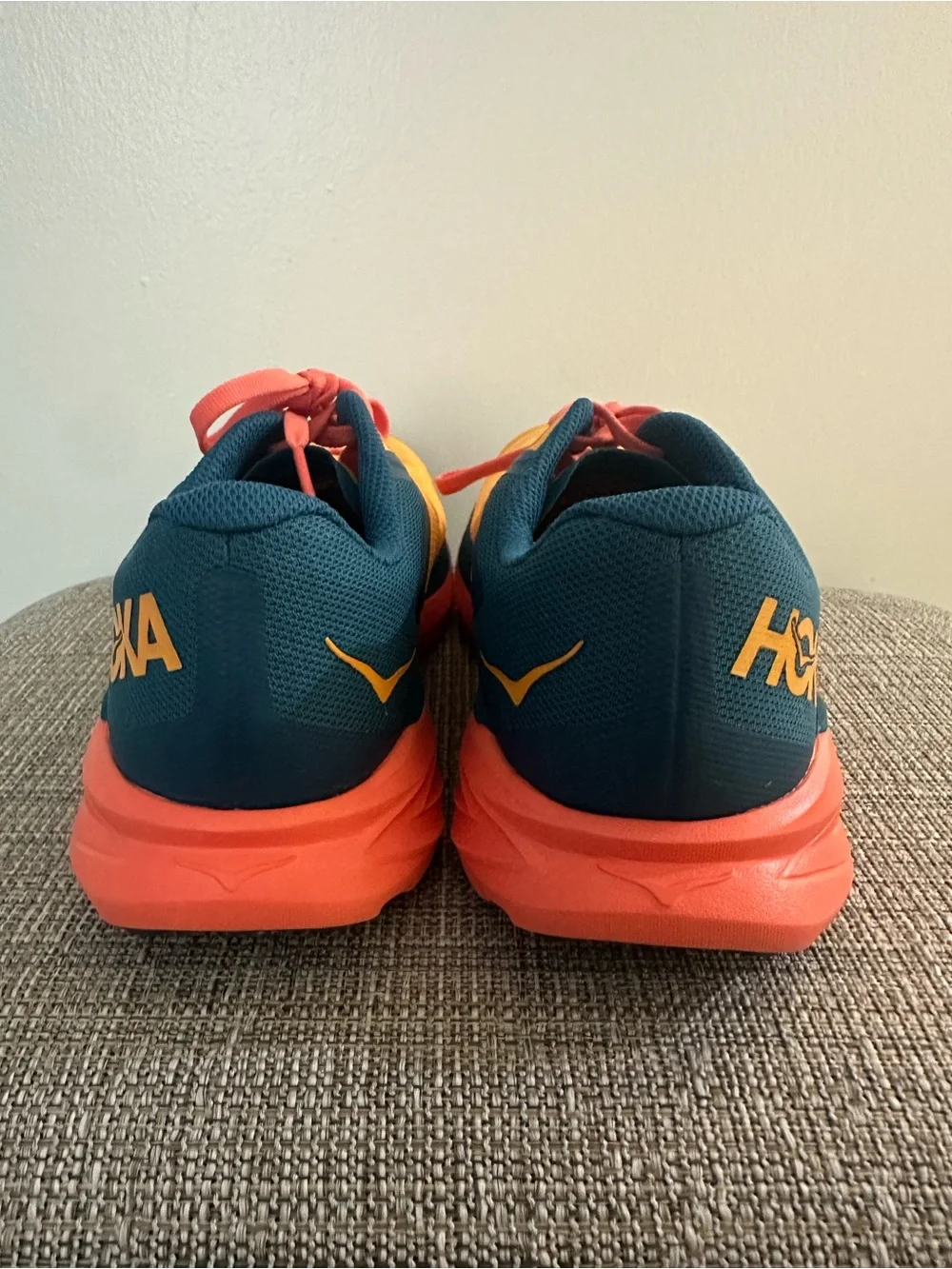 Hoka Women's Yellow Running Shoes with Coral and Navy Accents